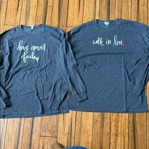 Elly and Grace XL Love Never Fails and Walk in Love Long Sleeve Shirts - Gray